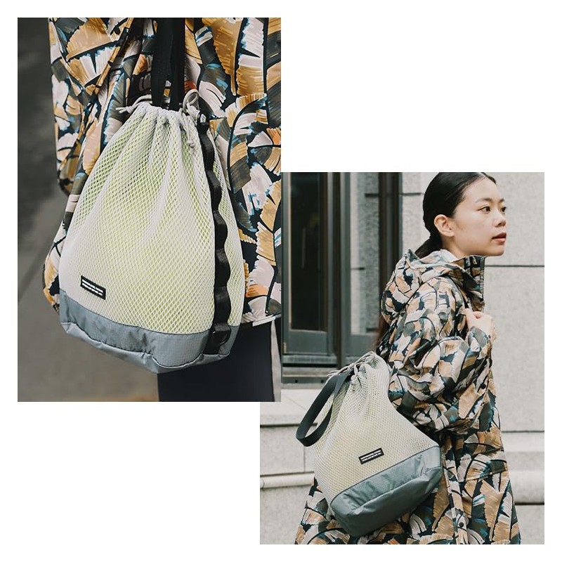 KiU K451-913 Double Mesh Drawstring Shoulder Bag, W-MESH DRAWSTRING SHOULDER