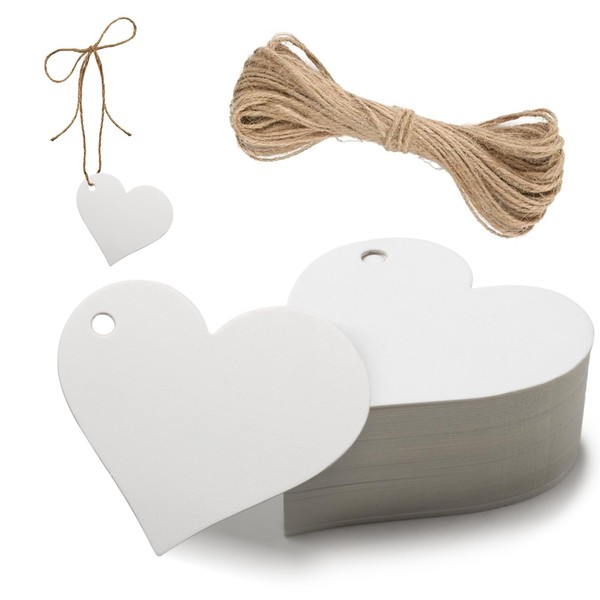 Kärtchen für Gastgeschenke, 50 Herzförmige Kraftpapieretiketten und 10 Meter Schnur,