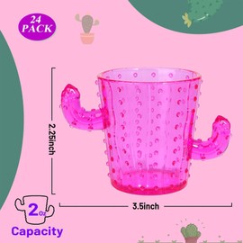 ZZYFGH 24pcs Plastic Cactus Shot Glasses, 2 Oz Cute Cactus Tequila Glasses Pink Plastic Cactus Shot Glasses for Cinco De Mayo Party Supplies (Pink-24pcs)