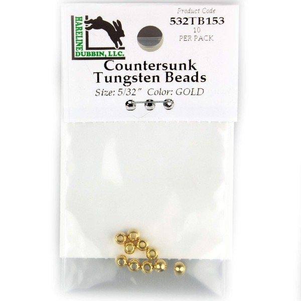 Hareline Countersunk Tungsten Beads - 5/32" / Gold