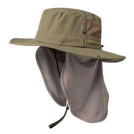 TOP-EX L/XL/XXL UV Protection Mens Sun Hat with Cooling Neck Cover Sunglass Lock Wide Brim Fishing Safari Hats Outdoor Summer Hat Waterproof Foldable Army Green M/L