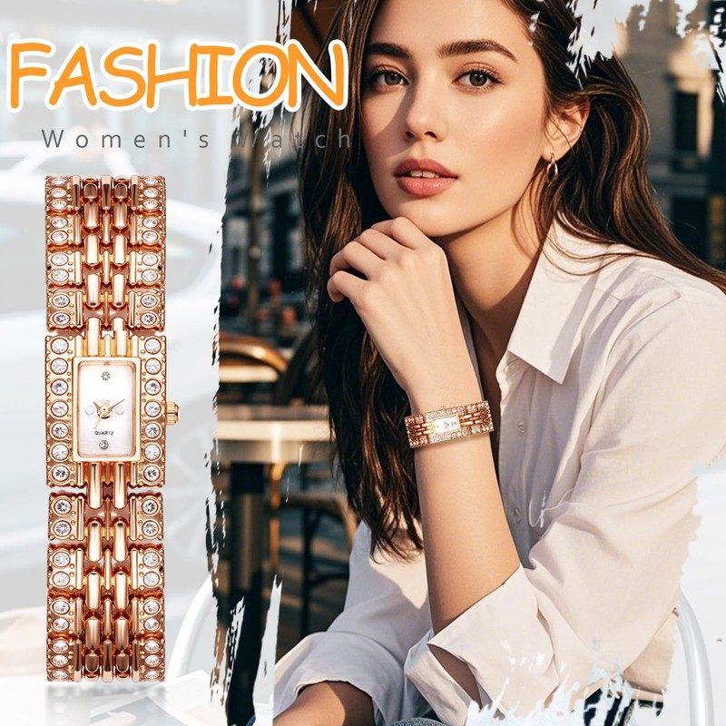 Women's Square Diamond Wristwatch, Waterproof: Adjustable Length, Quartz Watch, Sparkling
