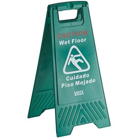 Caution Wet Floor Sign, 25 Inches, A-Frame, Green, Bilingual