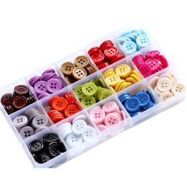 GANSSIA 5/8 Inch (15mm) 15 Colors Assorted Buttons for Sewing Flatback Button Multicolors 4 Holes Buttons for DIY Decoration Craft Pack of 300 PCS with Box
