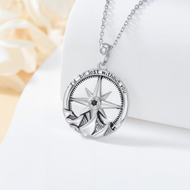 RSYHB Compass Necklace for Women Men 925 Sterling Silver Celtic Knot Compass Pendant Necklaces Birthday Graduation Jewelry Gifts, metal, cubic-zirconia