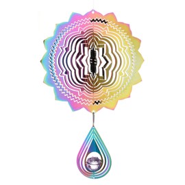 Lpraer ハンギングウィンドスピナー 6インチ ステンレススチール 3D カラフル アート キネティック マンダラ ウィンドスピナー クリスタルペンダント 屋外庭 庭 庭 庭 (花)