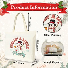 seclate Christmas Canvas Tote Bags for Women, Aesthetic Christmas Snowman Tote Bag, Xmas New Year Gifts Party Decor, 13.8x16.5 Reusable Grocery Shopping Bag-L19