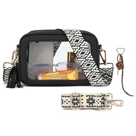 LOXOMU Clear Bag for Stadium Events, Clear Purses for Women Stadium Crossbody, Small Clear Bag Stadium Approved Transparent Handbag for Concerts, Festival (Black)