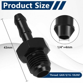 2PCS 6AN Male Flare to 1/4'' Hose Barb Straight Fitting Adapter Fuel Line Tube Aluminum Black, for Automotive Applications