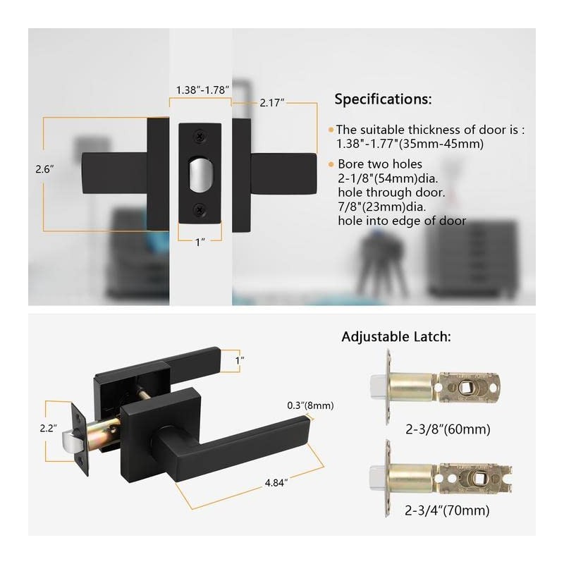 Probrico 4 Pack| Square Passage Levers Matt Black Hall and