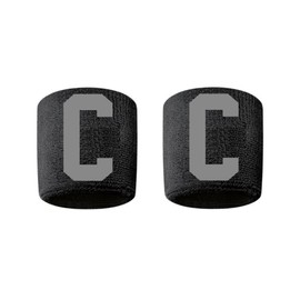 Captain Patch Embroidered/Stitched Sweatband Wristband Black Sweat Band with Gray C (2 Pack)