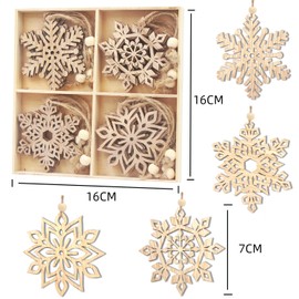 16pcs Large Christmas Wooden Snowflakes Hanging Ornaments DIY Craft Snowflake Wooden Ornaments Cutouts Unfinished Wood Cutout Christmas Decorations Tree Decor Kids Paint Gifts