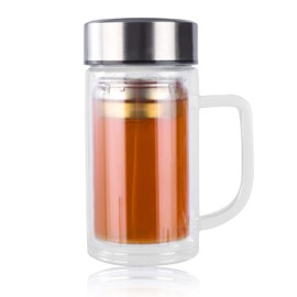 Glass Tea Cup with Infuser and Lid, Borosilicate Glass Tea Mug, 18.6oz/550ml, Microwave & Dishwasher Safe, Teacup with Filter for Loose Leaf Tea, Blooming Tea, Tea Bag, Gift for Family