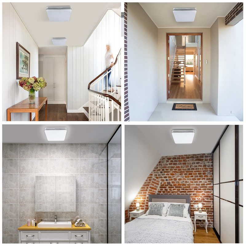 Taoellen 24W Square Bathroom Lights Ceiling, 2160lm Square Silver Edge