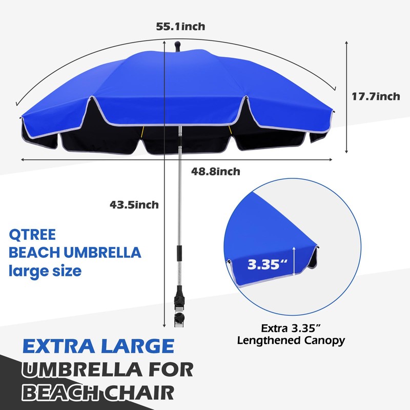 QTREE intelligence 48.8 inch Large Beach Umbrella with Clamp Sun
