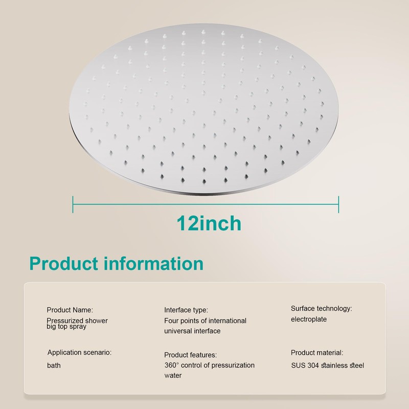 AULEEND 12 Inch Round Shower head, High Flow Stainless Steel