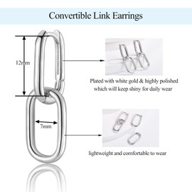 Convertible Link Earrings for Women, Silver Double U-Shaped Hoop Earrings, Paperclip Link Chain Earrings with Geometric Drop Dangle Hoop Earrings Jewelry Gifts