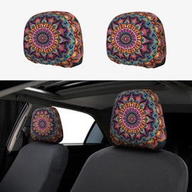 TZBVTAU 2 Pack Mandala Hippie Bohemian Car Seat Headrest Cover Elastic, Cute Vintage Car Headrest Protector Seat Cover,Auto Front & Rear Seat Headrest Pads,Universal Fit,10x11 inch