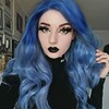 Long Wavy Blue Wigs for Women Dark Blue Ombre Highlight