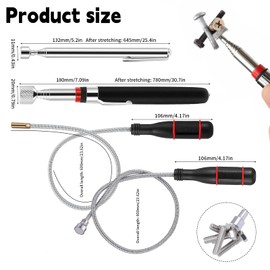 Pack of 4 Telescopic Magnetic Rods, Magnetic Telescopic Rod, 60 cm, Flexible Magnetic Lifter, Magnetic Rod Grabber, Telescopic Magnet for Picking Small Parts of Metal Objects (3 LB 5 LB 15 LB)