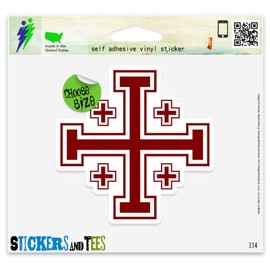 Jerusalem Cross Crusaders' Cross Vinyl Car Bumper Window Sticker 2" x 2"