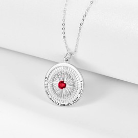 KINGWHYTE Compass Necklace with Birthstone Pendant 925 Sterling Silver, Go in the Direction of Your Dream, Compass Jewellery, Graduation Gifts for Women, Wife, Girlfriend, Sterling Silver, Cubic