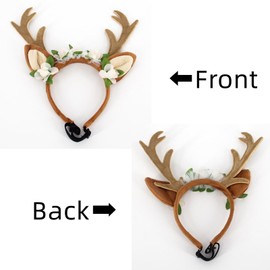 LERTREE Adjustable Christmas Pet Deer Antlers Headbands Dog Reindeer Head Band Elk Headwear Cosplay Costume for Cat Puppy Pet (Floral, L)