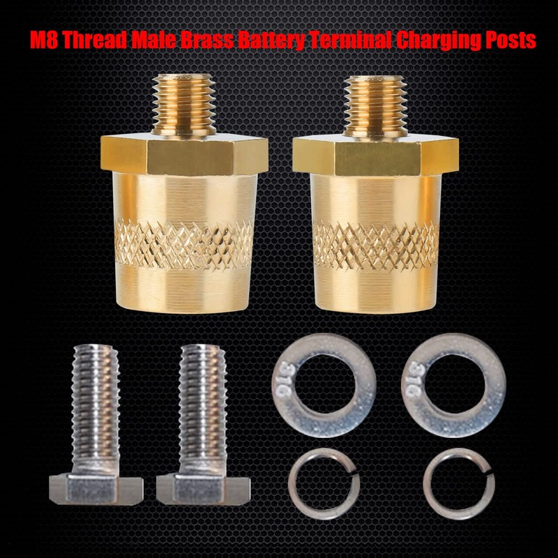 Ampper M8 Thread Male Brass Battery Terminal Charging Posts, M8