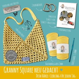 Häkel Liese Crochet Set for Beginners - Bag Granny Square, Crochet Set, Crochet, Crochet Kit for Beginners, Learn to Crochet, Wool for Crochet, Crochet Bags, Granny Squares