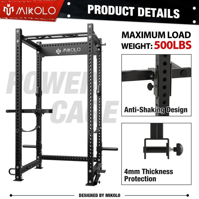 Mikolo 3"x3" Power Cage: 2000lbs Multi-Function Power Rack for Home