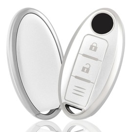 OFF WE GO TPU Car Key Shell Key Cover, Compatible with Nissan New Notebook, Neuto, E-Power, Days, Xtrail, Tiana, Murano, Juke, New Nissan Compatible Smart Key Case, 3 Buttons, Silver
