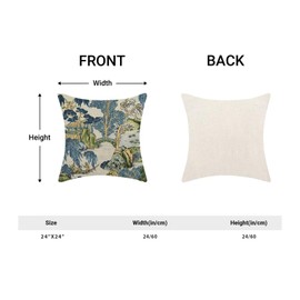 Blue and Green Chinoiserie Pillow Covers 24 x 24 Set of 2 Asian Scenic Chinoiserie Tree Leaves Bridge Decorative Throw Pillow Modern Outdoor Linen Square Farmhouse Cushion Cover for Home Couch Sofa