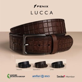 FENIX Men's Belt Adjustable Leather Belt Lucca Size 85 cm to 115 cm Denim Belt with Buckle 40 mm Wide, Hazelnut Cognac
