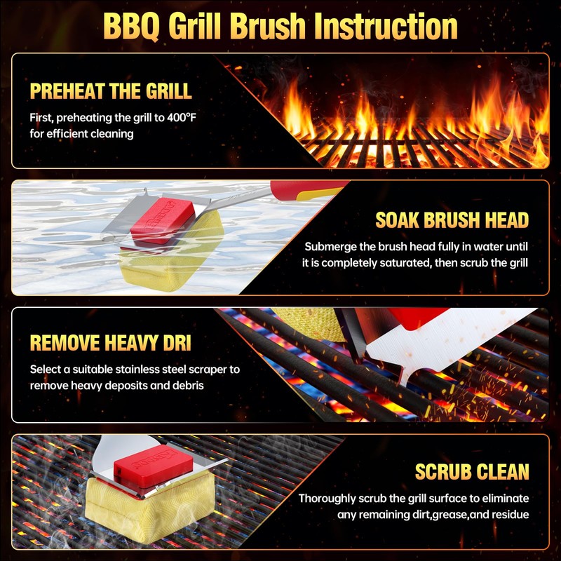 Grill Brush Bristle Free, Replaceable Outdoor BBQ Cleaning Head (No