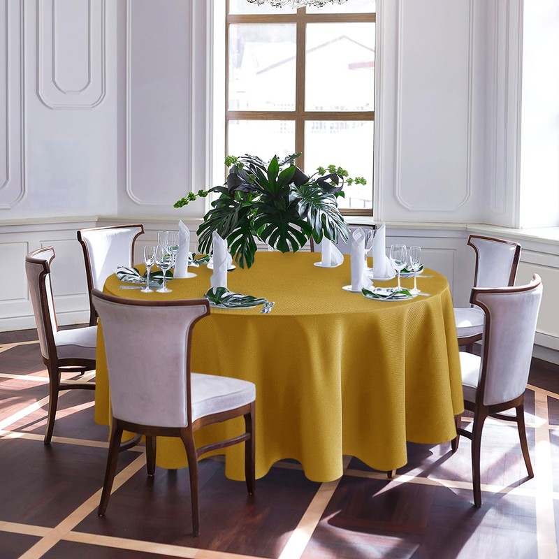 Biscaynebay Textured Fabric Round Table Cloth 90", Gold Water Resistant
