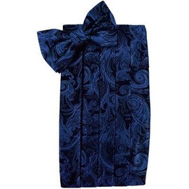 Royal Blue Tapestry Paisley Satin Cummerbund and Bow Tie Set - Pocket Square Option: No Pocket Square