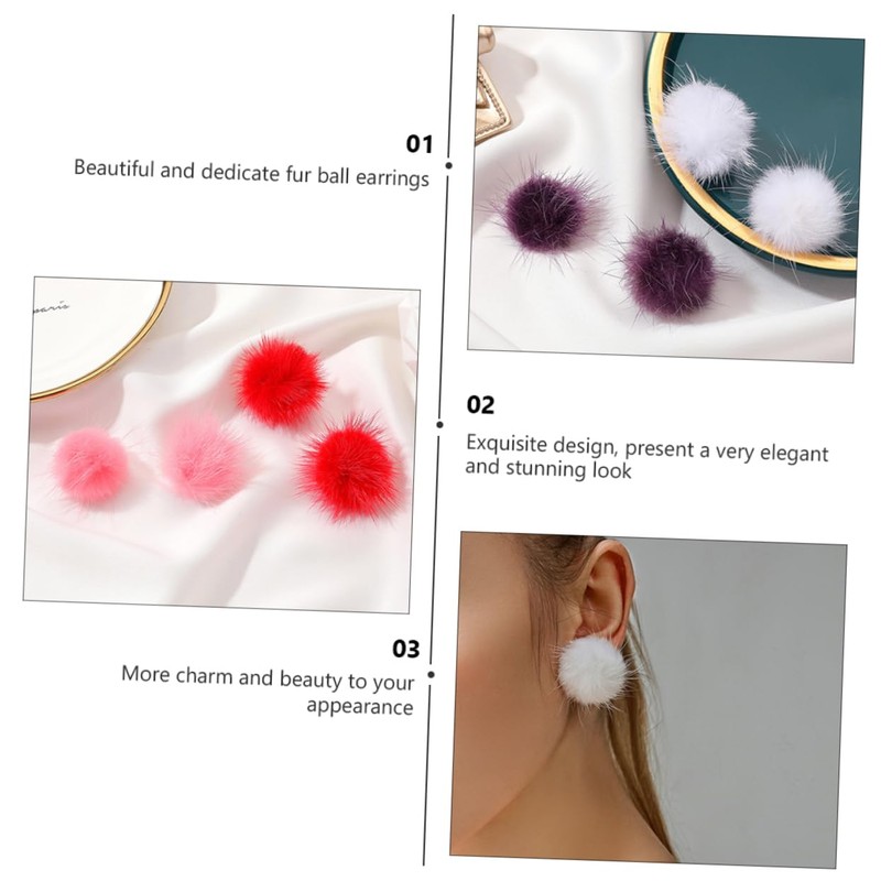COLLBATH 6 Pairs Autumn Winter Fur Ball Earrings Ladies Earrings