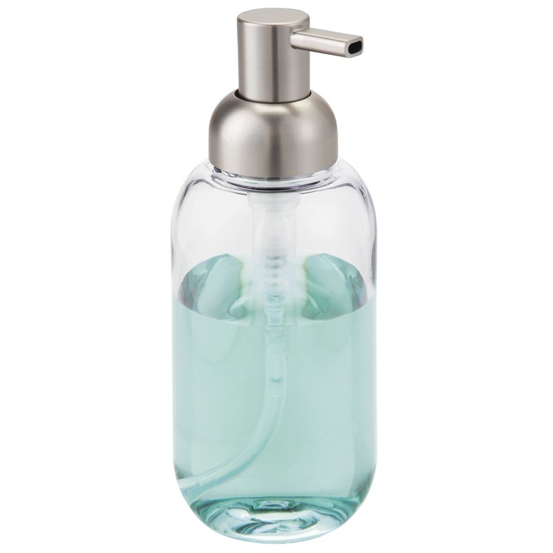 mDesign Round Plastic Refillable Liquid Soap Dispenser Pump Bottle for