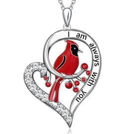 UYBNRK Cardinal Necklaces for Women Cardinal Gifts Red Cardinal Jewelry Heart Pendant Necklace Red Bird Necklace Always With You Red Cardinal Necklace Memorial Gifts for Christmas Birthday