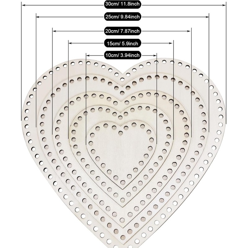 5 PCS Heart-Shaped Wooden Crochet Basket Bottoms, DIY Craft Basket