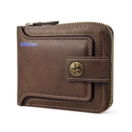 AdiStylinno Men's Vintage PU Leather Multi-Card Slim Wallet with 8 Card Slots and Coin Pocket Large Capacity Button Credit Card Holder Wallet with Zip, brown, Classic