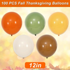 FYSUIMU 100Pcs Fall Thanksgiving Balloons with Ribbons 12 Inch Sage Green Brown Rubber Balloons for Autumn Harvest Jungle Safari Woodland Party Decoration