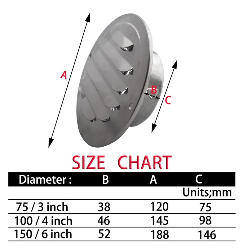 MARRTEUM Stainless Steel Air Vents, 3 Inch Louver Grille Cover