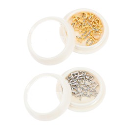 WOONEKY Gold Rhinestones Nail Decorations Metal Nail Art Jewelry Letter Charms for Women Manicure