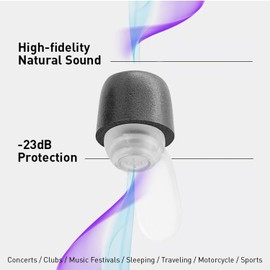 Eartune Live Foam Ear Plugs - Ultra Comfortable Memory Foam, Hi-Fi Sound, 23dB Noise Reduction, Color-Matching Case, Hearing Protection for Concerts, Festivals, Musicians, Sports, Motorcycle [Black]