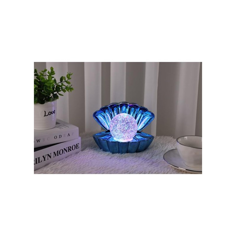 Sea Shell Lamp Pearl Metallic Blue Night Mood Light Clam