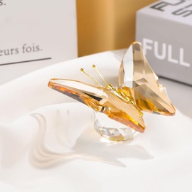 Movdyka Crystal Butterfly Decor Figurines Gifts for Women, Yellow Glass Butterfly Craft Desk Office Dcorations Table Centerpieces, Animal Ornaments Paperweight