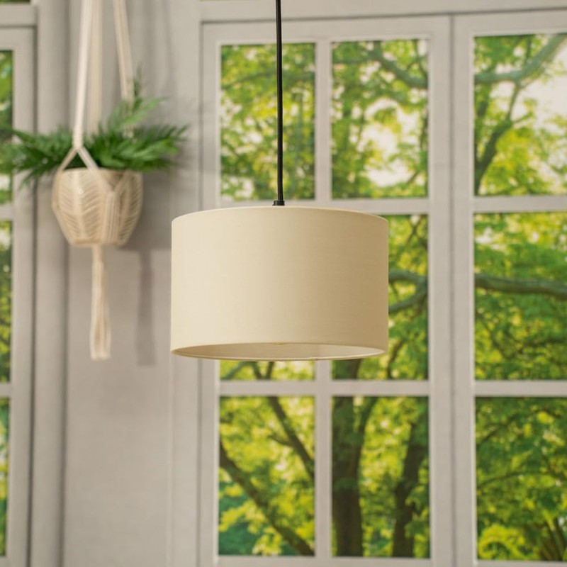 Pair of - Modern Natural Fabric Cylinder Ceiling Pendant Lampshade/Table