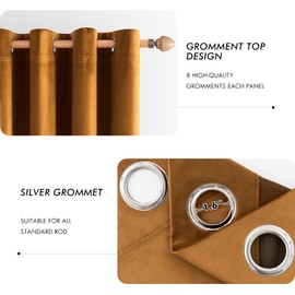 ANRODUO Golden Brown Velvet Curtains 45 Inches Long Blackout Thermal Insulated Soundproof Curtain Privacy Room Darkening Curtains Grommet Window Drapes for Bedroom Living Room 42 x 45 Inch Set of 2