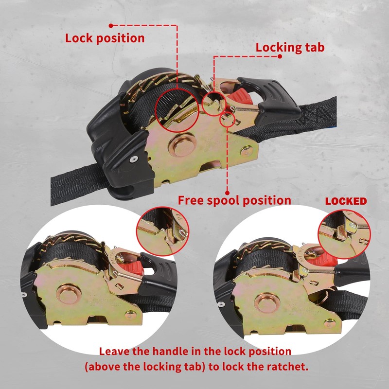 Porotmotor 4 Pack Bolt-On Retractable Ratchet Straps (1" x5.3'), Self